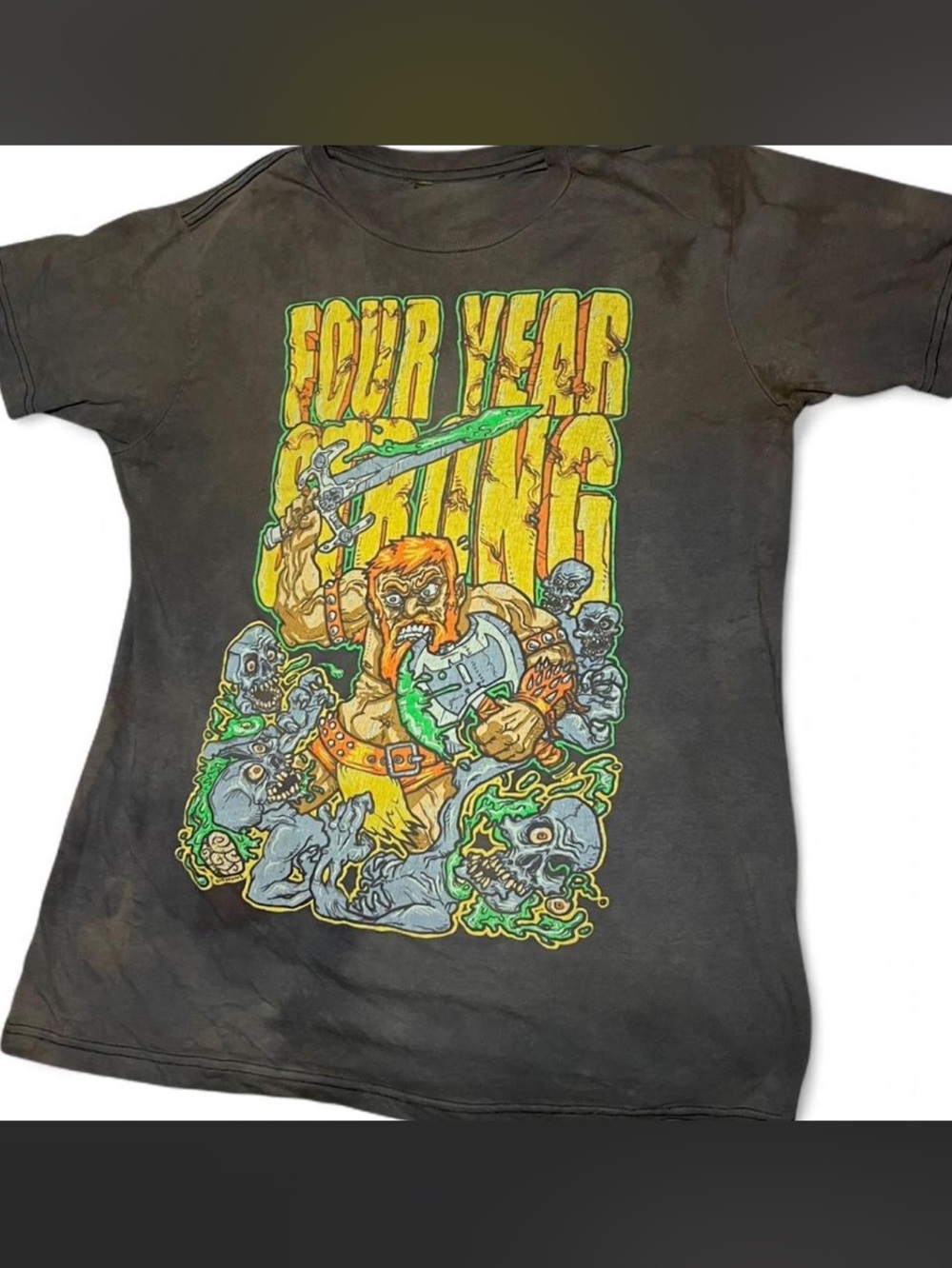 Vintage Four Year Strong Shirt Custom Bleach Dye Pop Punk Barbarian Medium